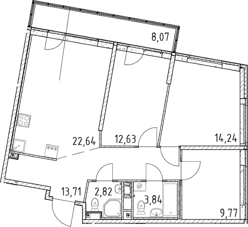 3-комнатная квартира 79.65 м², 10/17 эт., ЖК «Город Первых»
